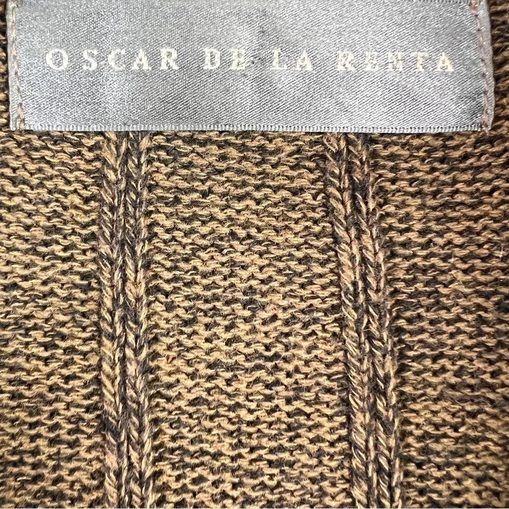 OSCAR DE LA RENTA Mens small 1/4 zip ribbed sweater in black & brown marled yarn
